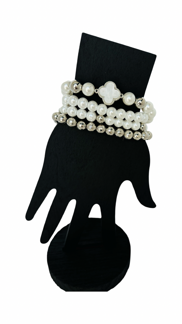 4-pc faux pearl and bead bracelet