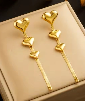 18k Gold Plated Stainless Steel Heart Tassel Earrings Women