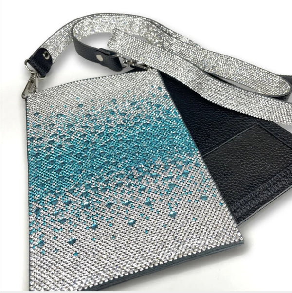 Leather Crossbody Cellphone Pouch Turquoise